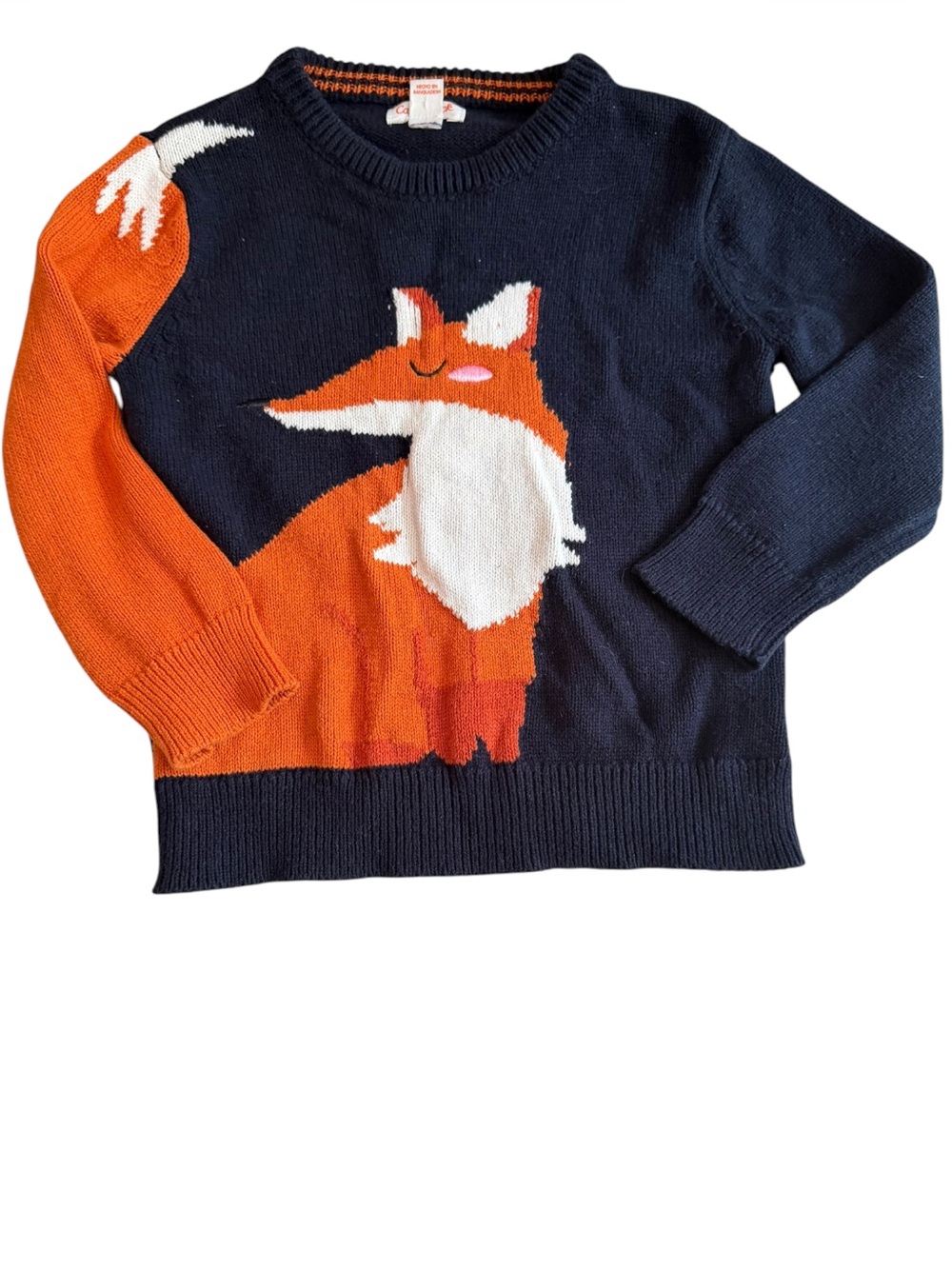 Cat & Jack Navy and Orange Fox Crewneck Sweater size 3T